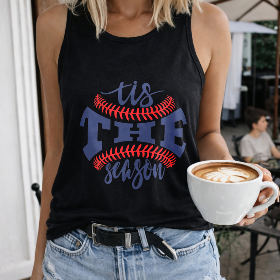 Tis the Season Baseball Women's Color Cotton Tank Top in Black