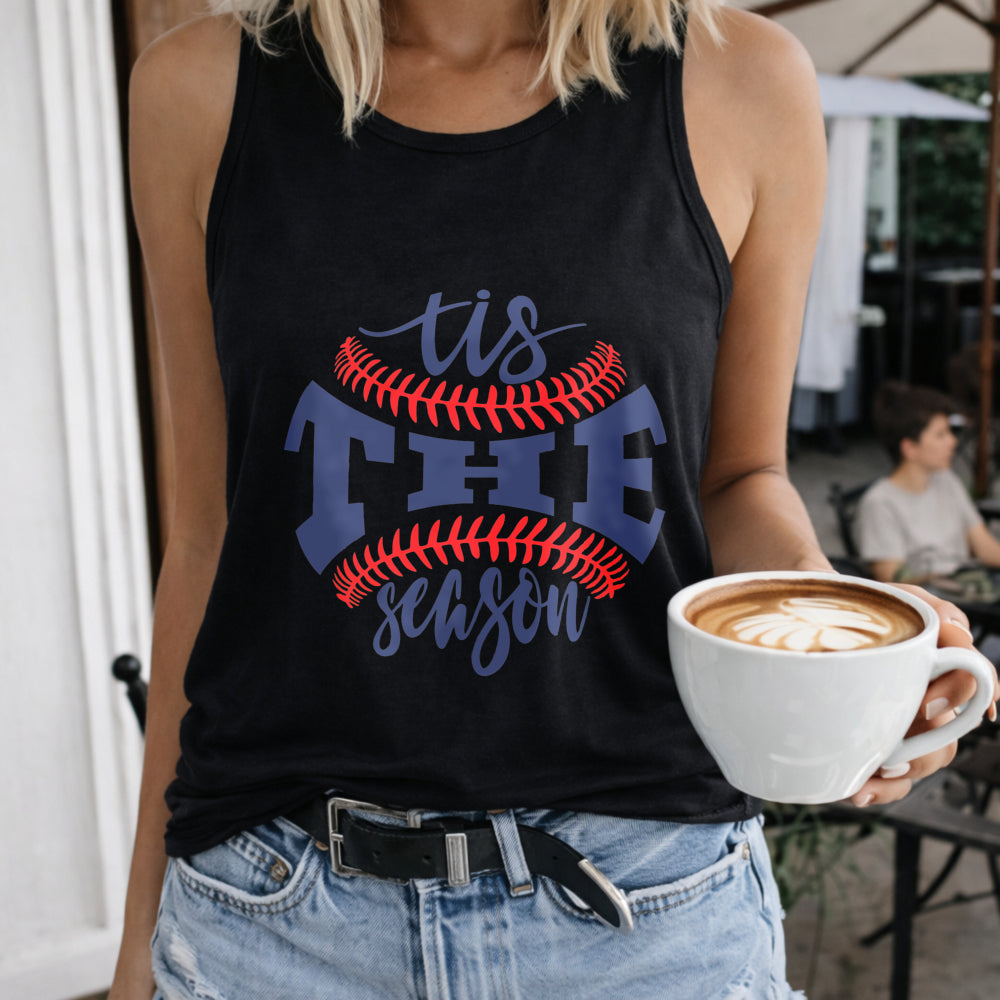 Tis the Season Baseball Crew-neck Sleeveless Vest Outdoor Women's Color Cotton Tank Top in Black