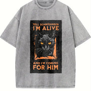 Retro Eye-catching Patterns Vintage Washed T-Shirt in Gray