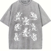 Rocker Rats 90s Retro Rat Playing Rock Guitar Vintage Washed T-Shirt in Gray