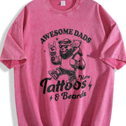 Retro Awesome Dad Have Tattoos and Beards Vintage Washed T-Shirt in Red