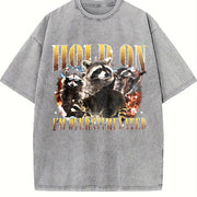 Hold on I Am Overstimulated Vintage Washed T-Shirt in Gray