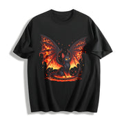 Black Cat & Wing Blouse Cotton T-Shirt in Black