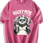 Retro Rocky Mountains National Park Bear Beer Vintage Washed T-Shirt in Red