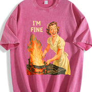 IM Fine Meme Retro Housewife Dark Humor Pullover Sarcastic Vintage Washed T-Shirt in Red