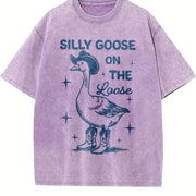 Retro Silly Goose Silly Goose on the Loose Vintage Washed T-Shirt in Purple