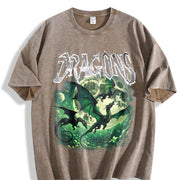Dragons Fantasy Retro Dragon Grunge Vintage Washed T-Shirt in Brown