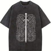 Celestial Sword Tarot vintage washed oversized T-shirt in Black
