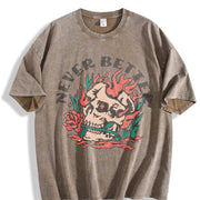 Never Better Turquoise Green 230gsm - Distressed Style vintage washed oversized T-shirt in Brown