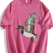 Embroidered Duck Animal Lover Embroidery vintage washed oversized T-shirt in Red