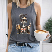 Skeleton Woman Drinking Women's Color Cotton Tank Top in Gray
