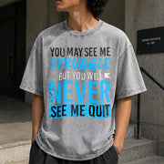 Never Give Up Vintage Washed T-Shirt in Gray