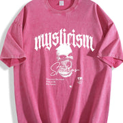 Mysticism Studios Ski Mask Gothic Letter Back Vintage Washed T-Shirt in Red