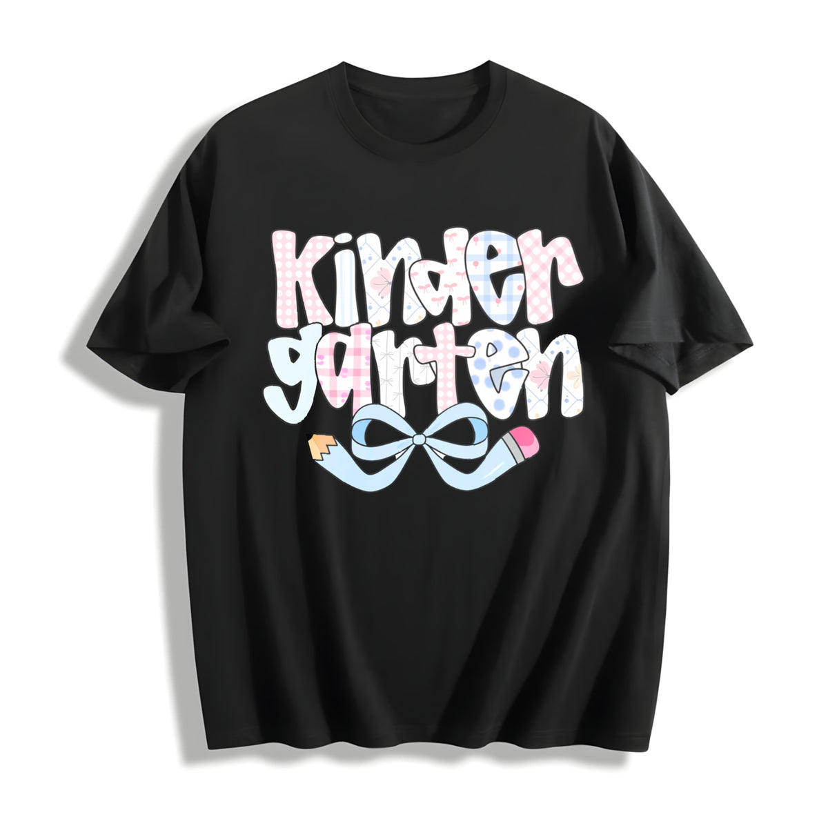 Preppy Kindergarten Teacher Coquette Teacher Pencil Bow Cotton T-Shirt in Black