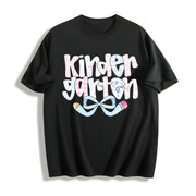Preppy Kindergarten Teacher Coquette Teacher Pencil Bow Cotton T-Shirt in Black