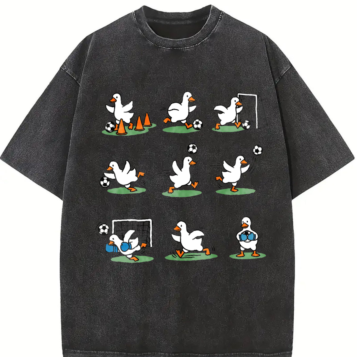Goose Soccer Player Sport Mom Vintage Washed T-Shirt in Black