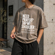 Need Prayer Tap My Shoulder Bible Verse Christian on Back Vintage Washed T-Shirt in Brown