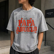 Tengo Dos Titulos Papa Abuelo Spanish Father's Day Vintage Washed T-Shirt in Gray