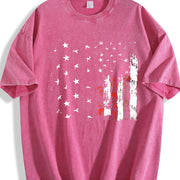 Retro-revival American Flag Distressed Ink Sand- Feel Vintage Washed T-Shirt in Red