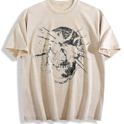 Distressed Shattered Thorned Skull Sleeveless Tank Vintage Washed T-Shirt in Beige