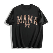 Leopard Mama Retro Bow Mama Cotton T-Shirt in Black