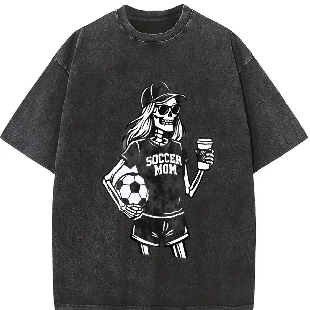 Soccer Mom Skeleton Vintage Washed T-Shirt in Black