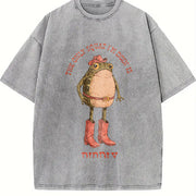 The Only Squat I'm Doin' Is Diddly Cowboy Frog Western vintage washed oversized T-shirt in Gray