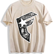 Retro with Bold Geometric Vintage Washed T-Shirt in Beige