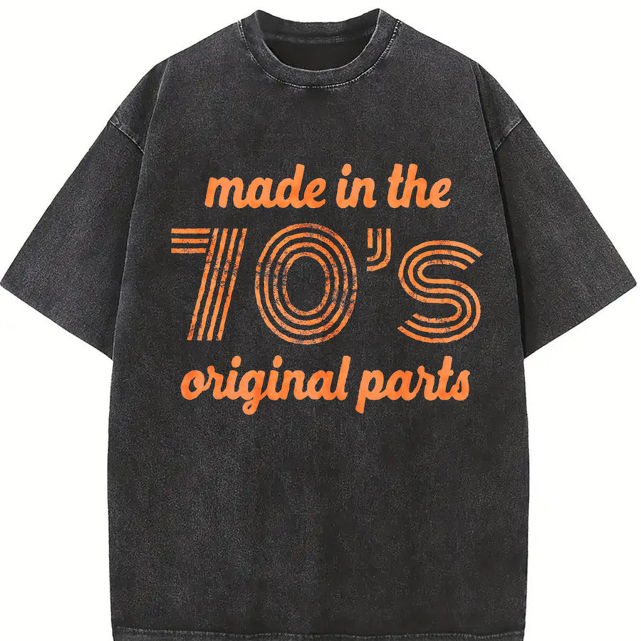 Made in the 70s Original Parts Age Birthday Decade Cute Vintage Washed T-Shirt in Black