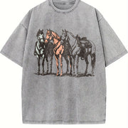 Western Horse Cowboy Rodeo Horse Lovers vintage washed oversized T-shirt in Gray