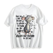 Mouse & 'Mouse' Letter Cotton T-Shirt in White