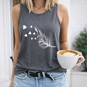 Feather Hearts Floating Crew-neck Sleeveless Vest Outdoor Women's Color Cotton Tank Top in Gray