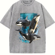 Orca Whale Retro Ocean Lover Vintage Washed T-Shirt in Gray