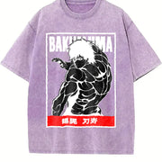 Hanma Baki Anime for Anime Fans and Lovers vintage washed oversized T-shirt in Purple