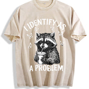 Raccoon Lover and Coffee Addict Vintage Washed T-Shirt in Beige