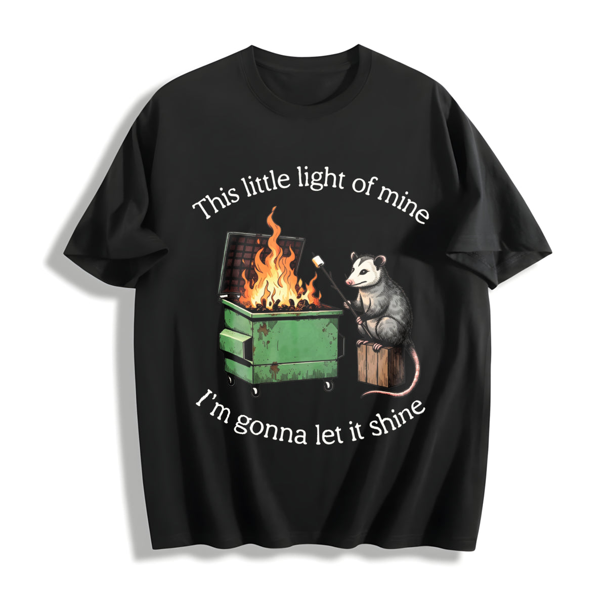Parody: Dumpster Fire Possum Cotton T-Shirt in Black