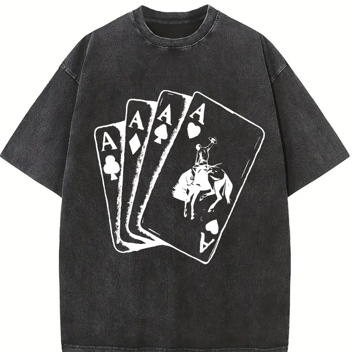 Ace Card Cowboy Playing Card Poker Card Games vintage washed oversized T-shirt in Black