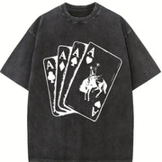 Ace Card Cowboy Playing Card Poker Card Games vintage washed oversized T-shirt in Black