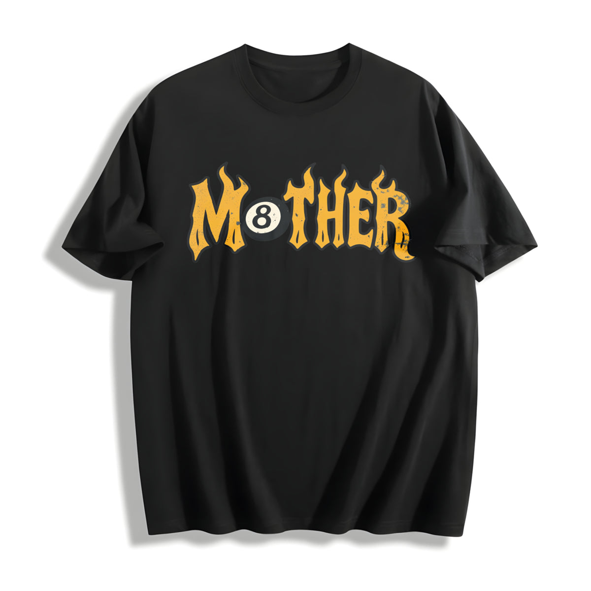 Mother 8 Ball Mother Lucky Mama Flames Rad Mom Birthday Cotton T-Shirt in Black
