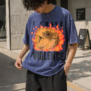 I Crave Violence Hippo Vintage Washed T-Shirt in Blue