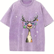 Merry Reindeer Cocktail vintage washed oversized T-shirt in Purple