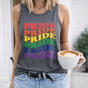 Pride Rainbow Typography Women's Color Cotton Tank Top in Gray