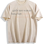 Girls Just Wanna Have Human Rights Feminist Vintage Washed T-Shirt in Beige