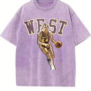 Jerry West Tribute The Logo Basketball Custom Fan Made Art vintage washed oversized T-shirt in Purple