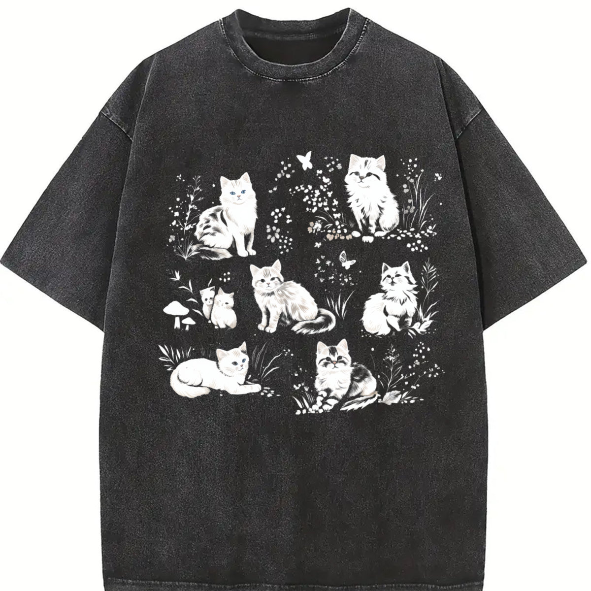 90s Cats Kitten Nature Vintage Washed T-Shirt in Black