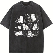 90s Cats Kitten Nature Vintage Washed T-Shirt in Black