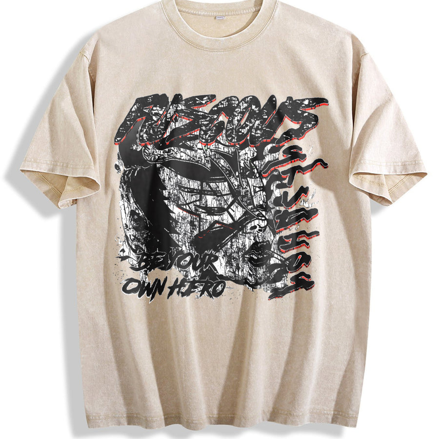 Be Your Own Hero Vintage Washed T-Shirt in Beige