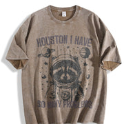 Astronaut Raccoon 90s Vintage Washed T-Shirt in Brown