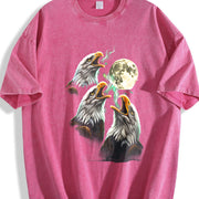 Eagle Howling to Moon 90s Vintage Washed T-Shirt in Red