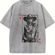 Western Valentine Cowgirl Queen of Hearts Card vintage washed oversized T-shirt in Gray